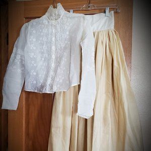 Edwardian Walking Skirt in  Colored Ivory Wool with Embroidery Design